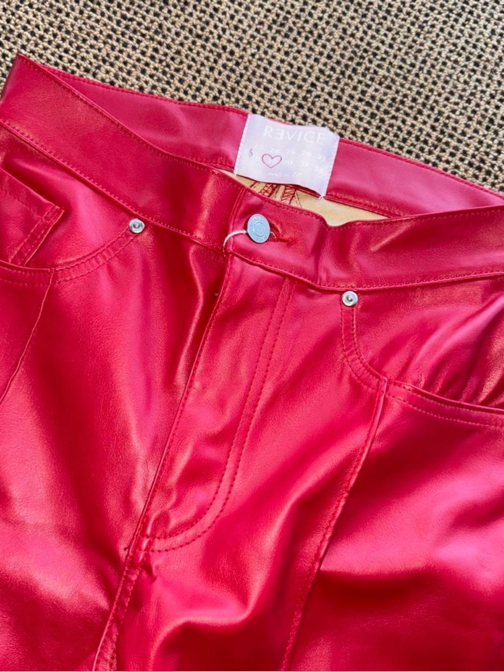 NWT Revice Red Faux Leather Venus Flare Pants - Picture 5 of 8